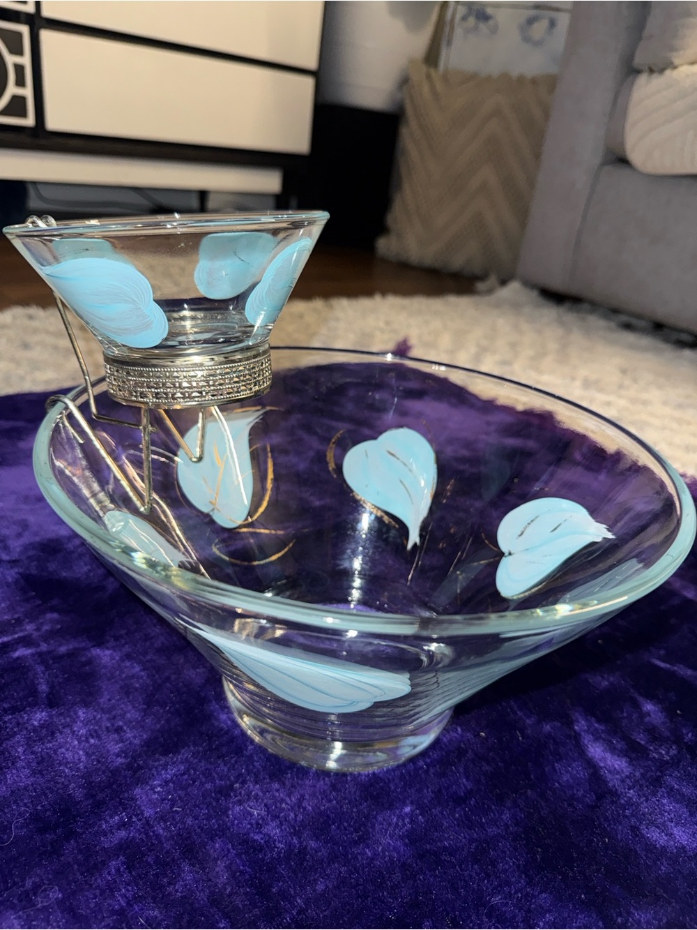 Vintage 60s Anchor Hocking chip and dip set, MCM  "atomic" or "Happy pattern